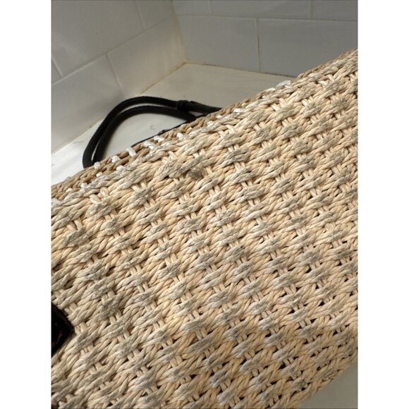 BRIGHTON Handbag Braided Leather Woven Straw Rafia Satchel Purse Heart Y2K - Picture 8 of 16